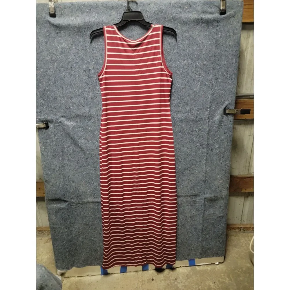 LuLaRoe Stripes Burnt Red Long‎ Sleeveless Pullover Dress Size XL
